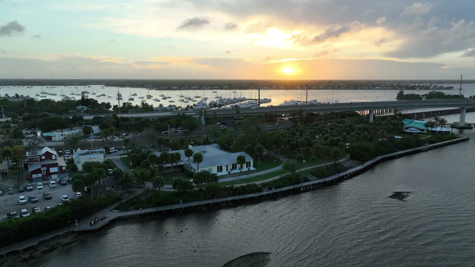 aerial-sunset-view-of-the-flagler-at-stuart-venue.mp4