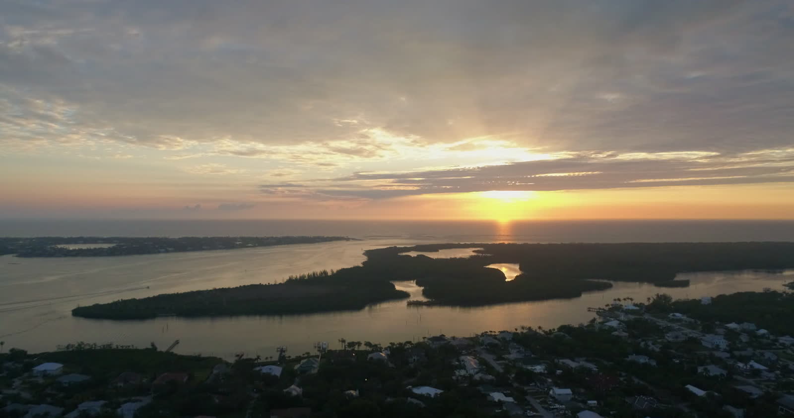 aerial-view-of-stuart-florida-and-sunset-over-the.mp4