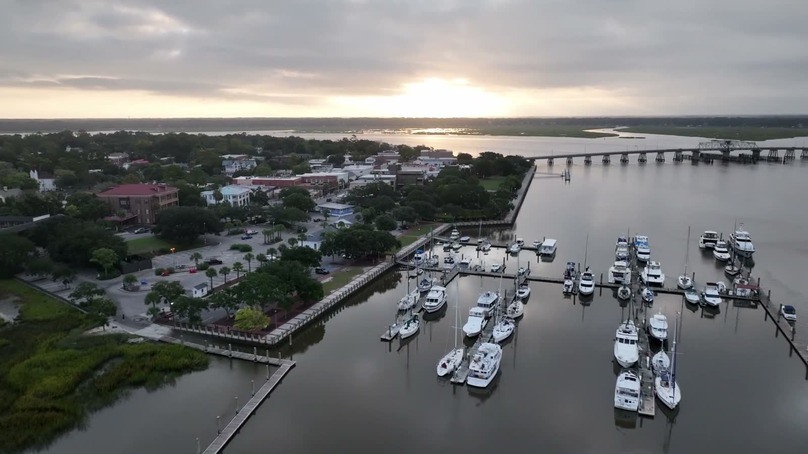 sunrise-aerial-push-over-beaufort-south-carolina.mp4