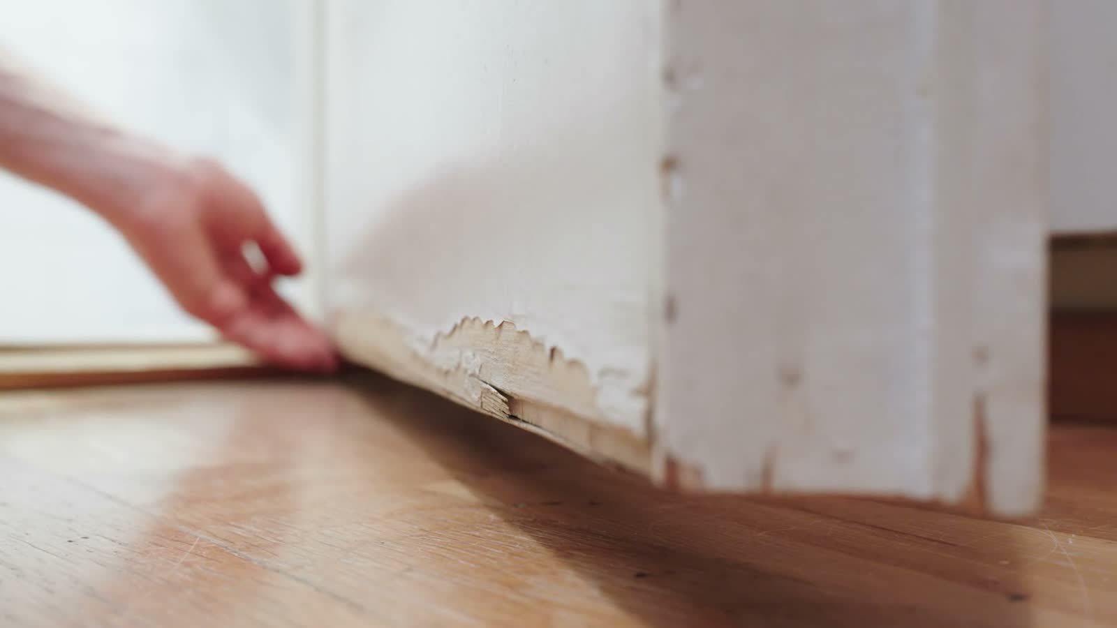 man-inspecting-water-damaged-bathroom-door-with-hi.mp4