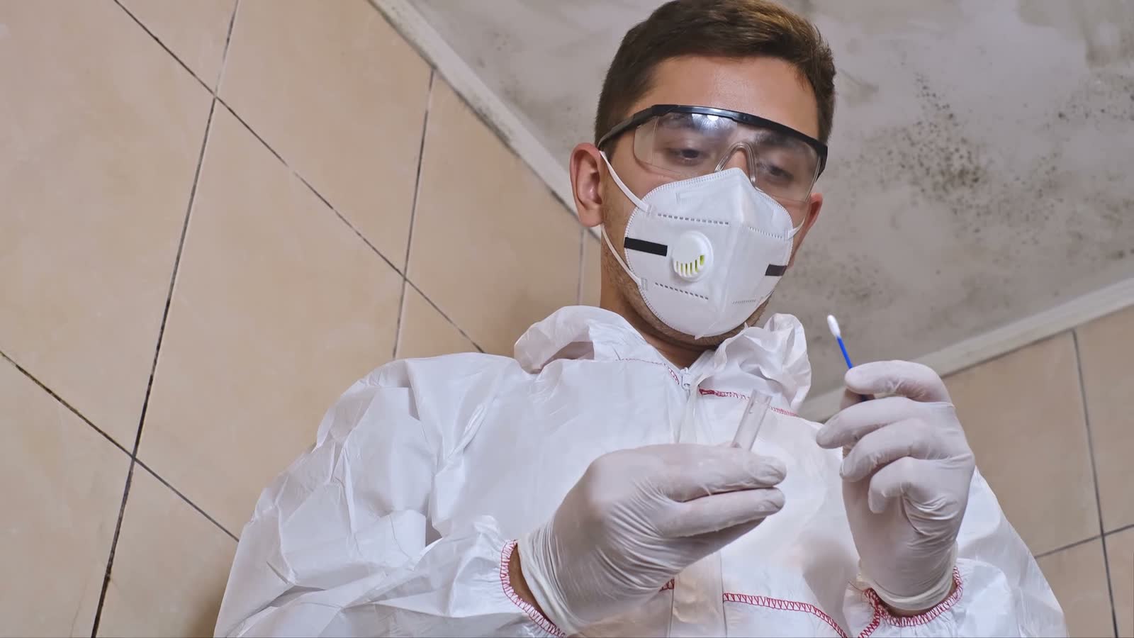 researcher-inspecting-mold-with-swab-and-tube.mp4