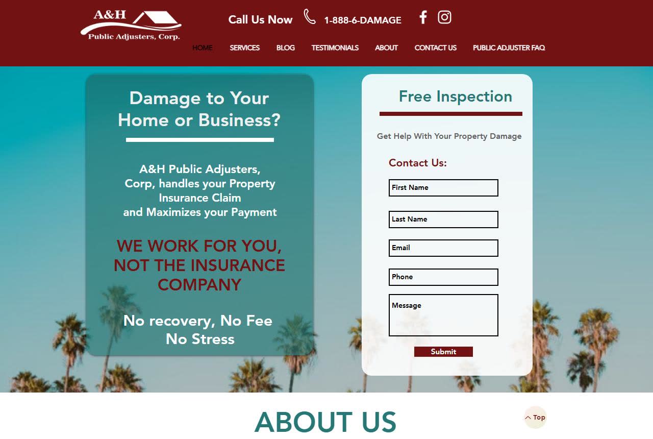 A\&H Public Adjusters, Corp website