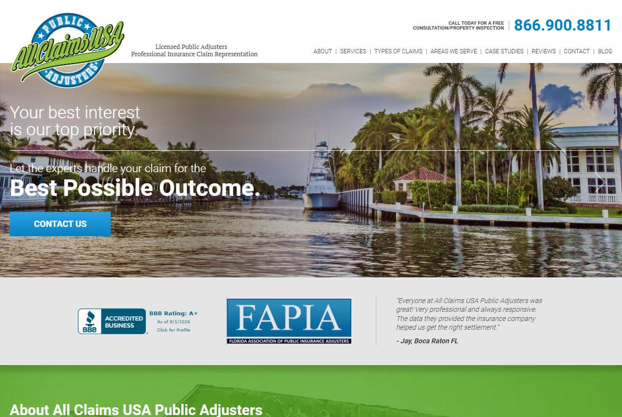 All Claims USA Public Adjusters website