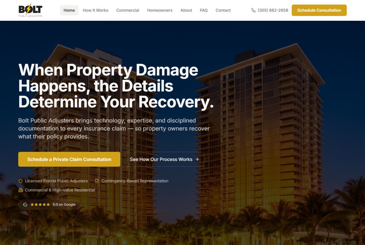 BOLT Public Adjusters website
