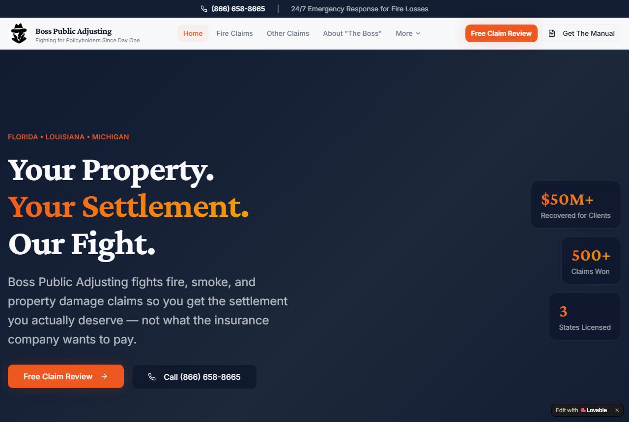 Boss Public Adjusting website