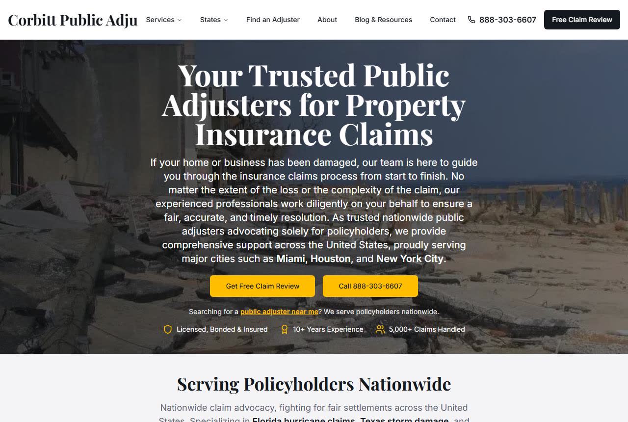 Corbitt Public Adjusting website