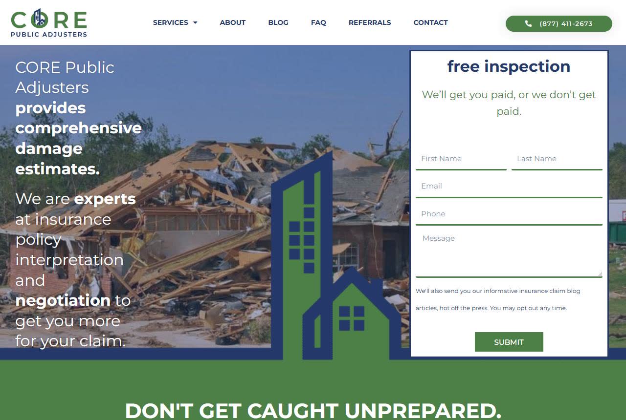 CORE Public Adjusters website