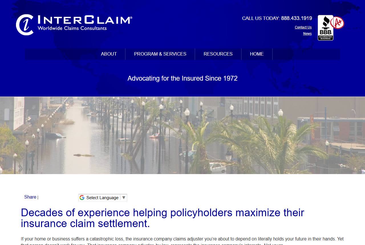 Interclaim Worldwide Claims website