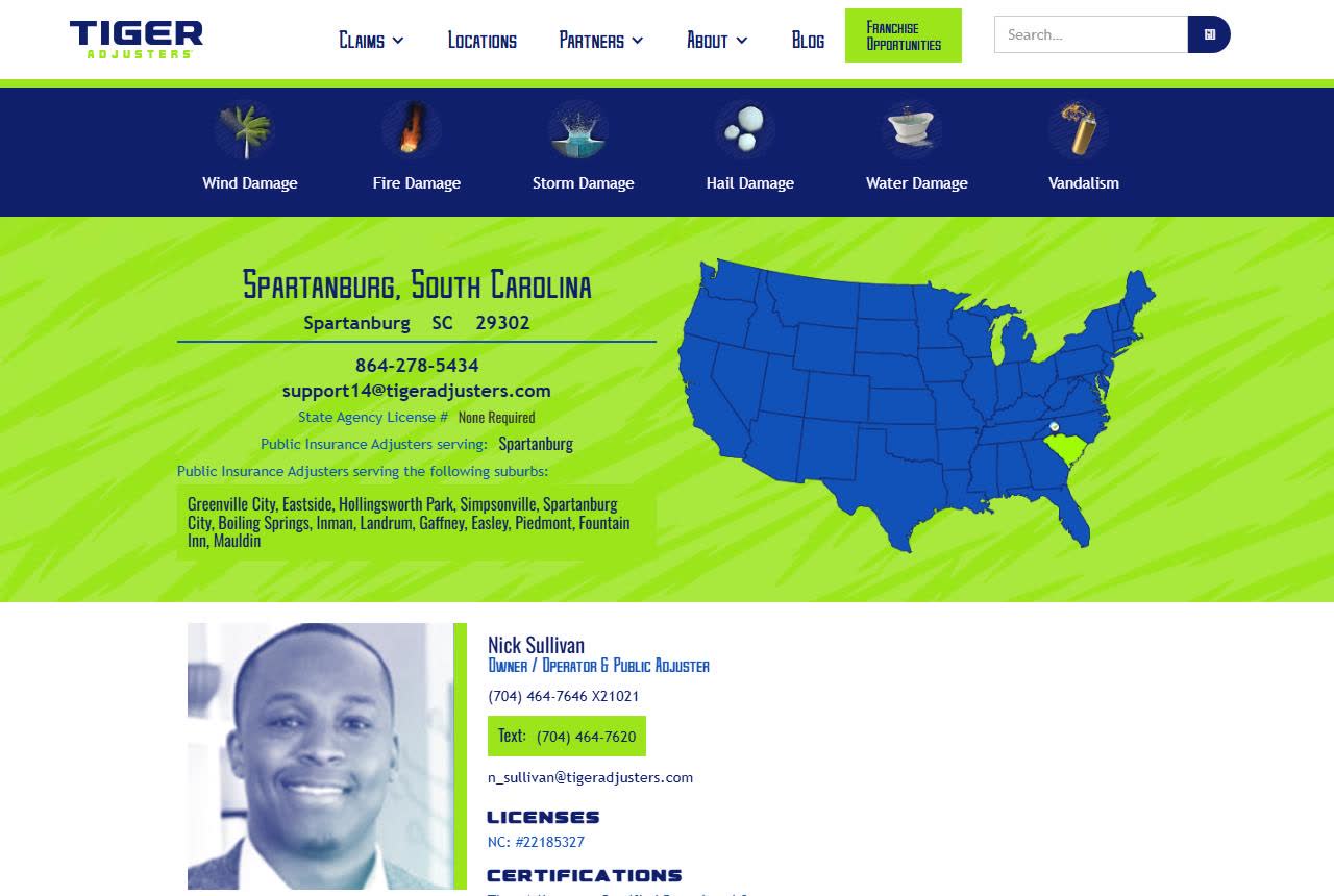 Tiger Adjusters website