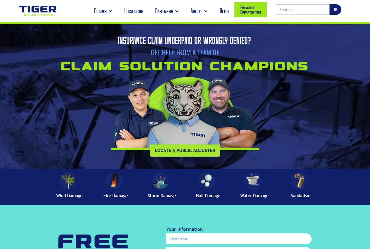 Tiger Adjusters website