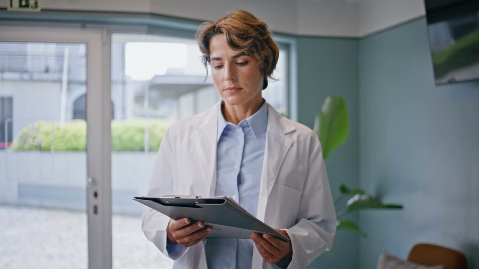 focused-doctor-reviewing-clipboard-in-healthcare-o.mp4