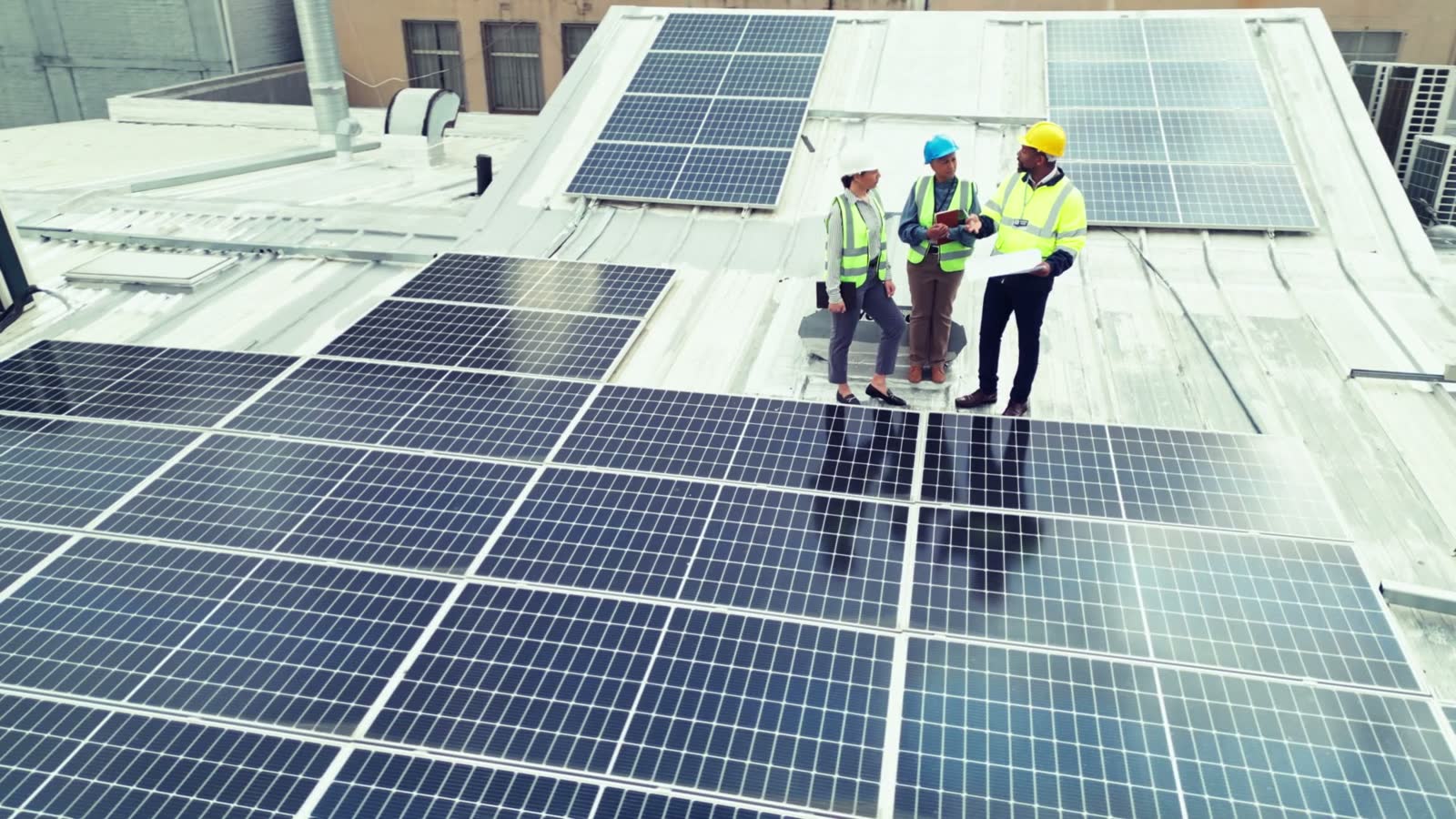 construction-team-or-drone-view-with-solar-panel.mp4