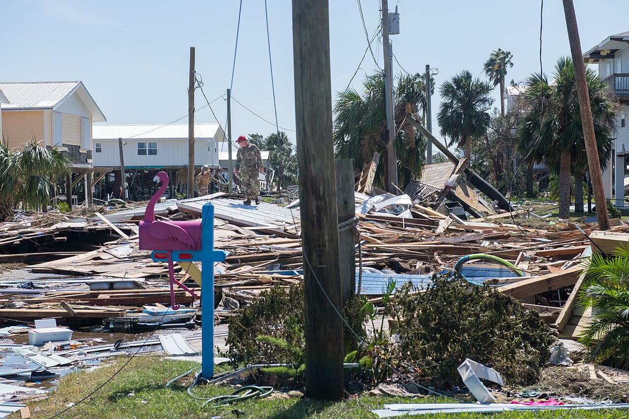 Florida National Guard clearing surge wreckage in Keaton Beach, where inundation topped 15 feet
