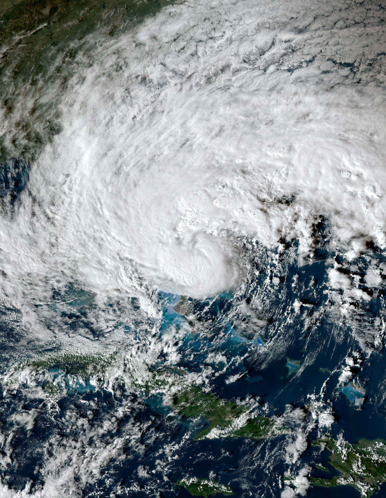 Nicole over the Bahamas on November 9, its wind field spanning nearly the entire Florida peninsula