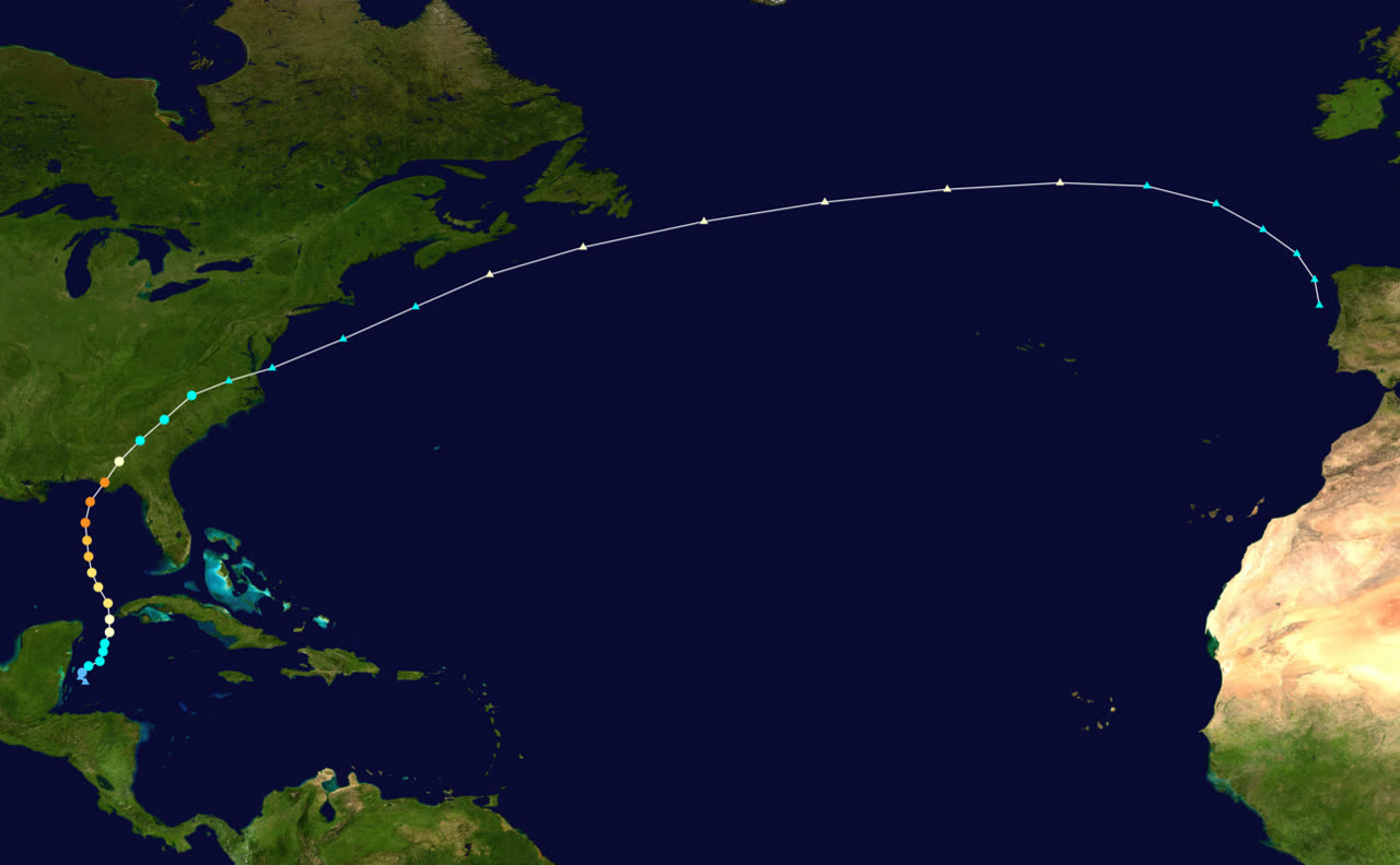 Best track of Hurricane Michael: Caribbean → Mexico Beach, FL → Georgia → Atlantic exit