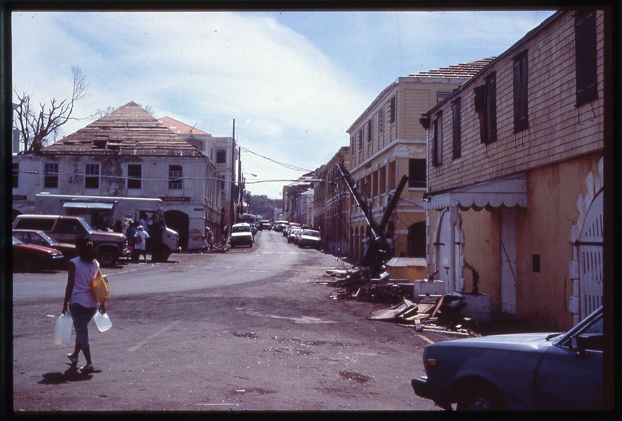 Damage in Christiansted, St. Croix — roughly 90 percent of the island's buildings were damaged or destroyed