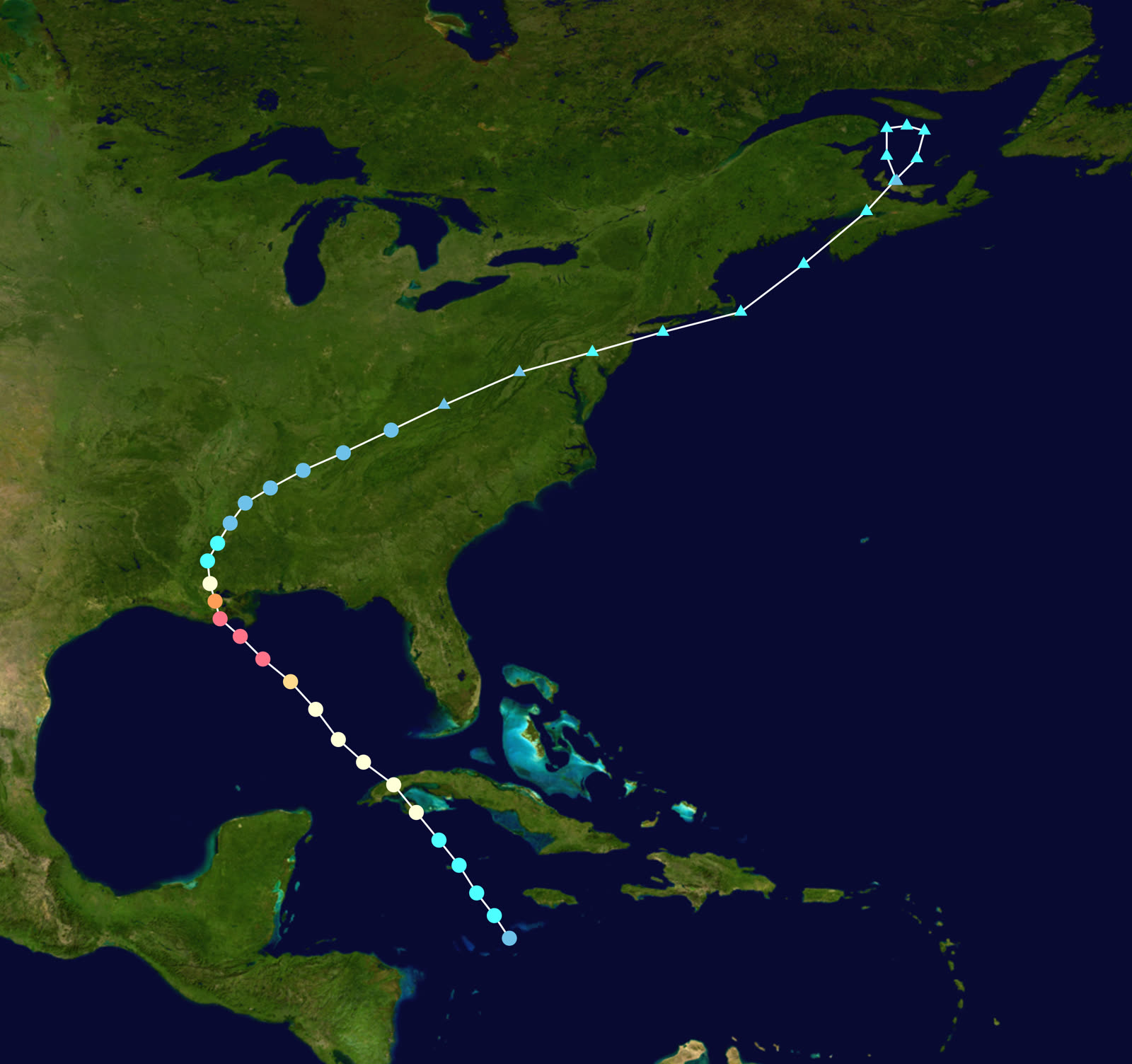 Best track of Hurricane Ida, August 26 - September 1, 2021, from the Caribbean to the Northeast