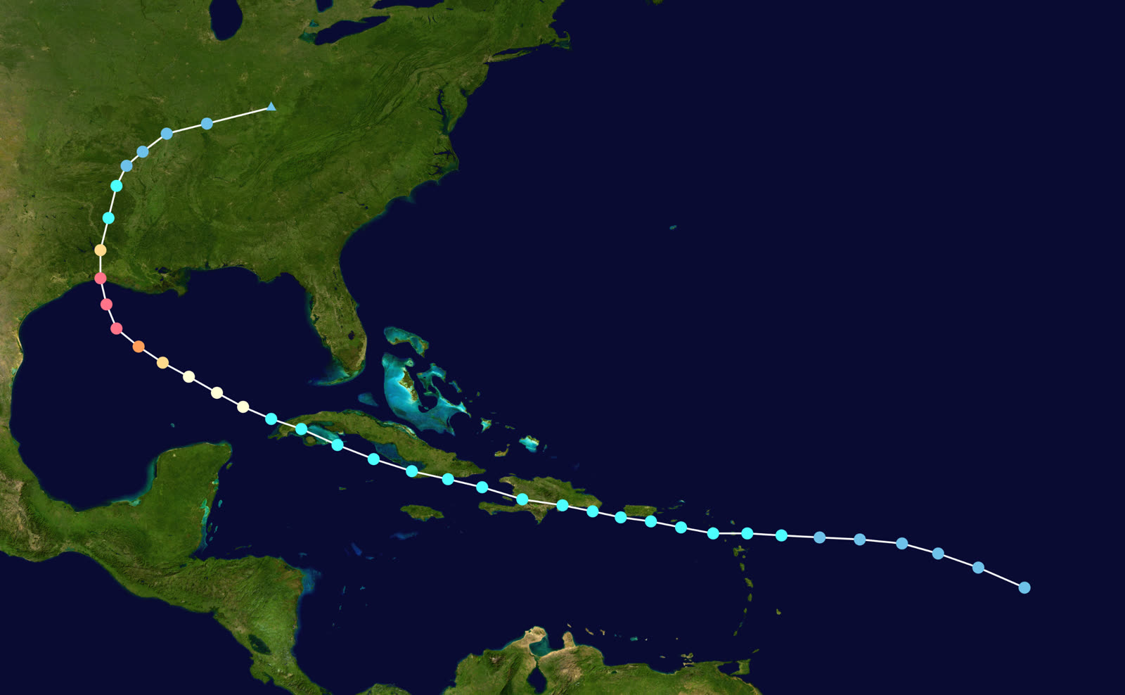 Best track of Hurricane Laura, August 20-29, 2020
