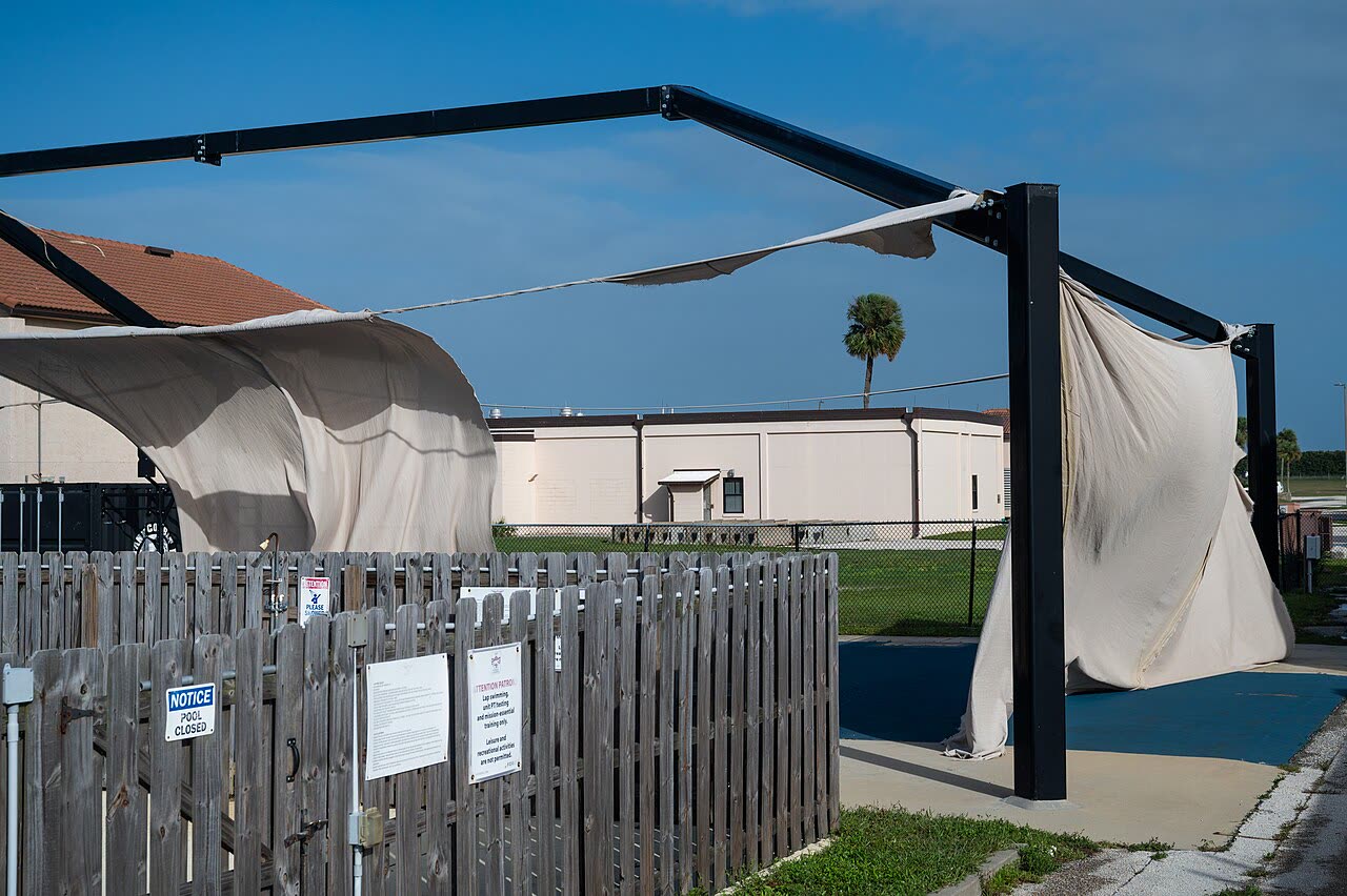 Milton raking Patrick Space Force Base at Category 1 strength on its way out to the Atlantic, October 10, 2024