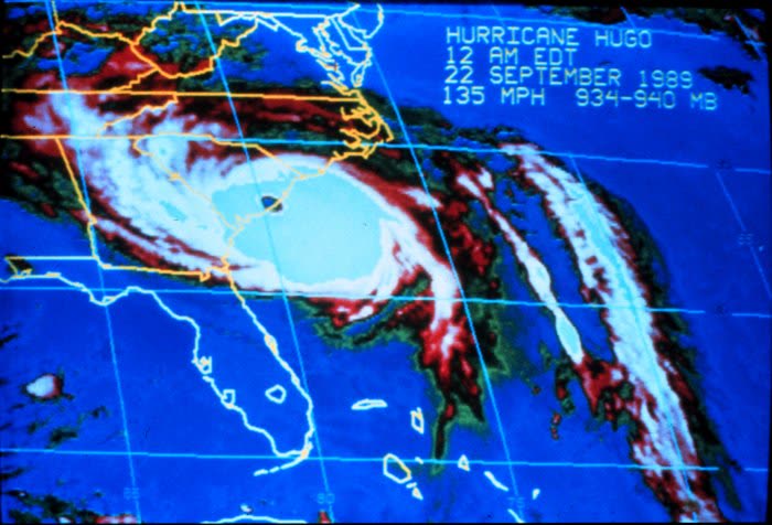 Hugo making landfall near Charleston, September 22, 1989
