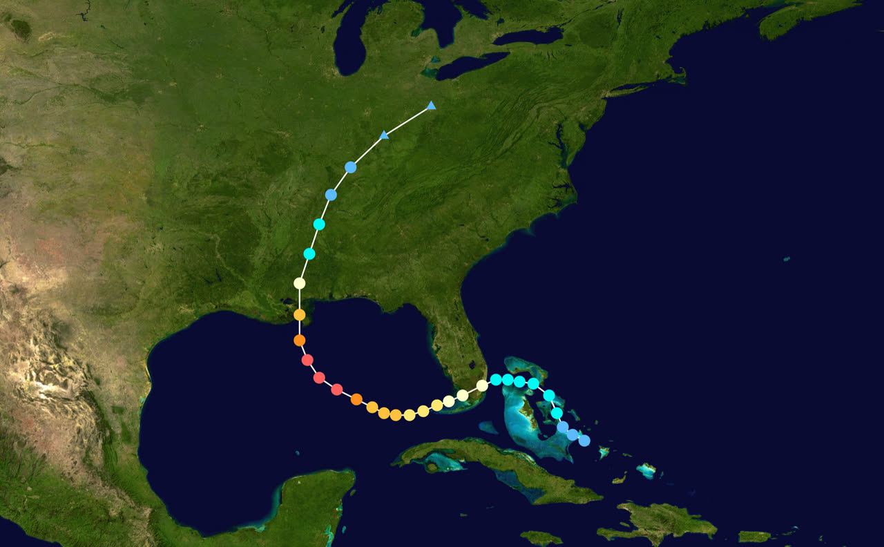 Best track of Hurricane Katrina, August 23-31, 2005 — the Florida Category 1 landfall, Gulf Category 5 peak, and Buras landfall