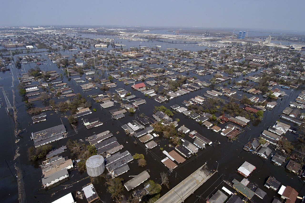 U.S. Navy aerial of flooded New Orleans neighborhoods, September 2, 2005 — four days after landfall