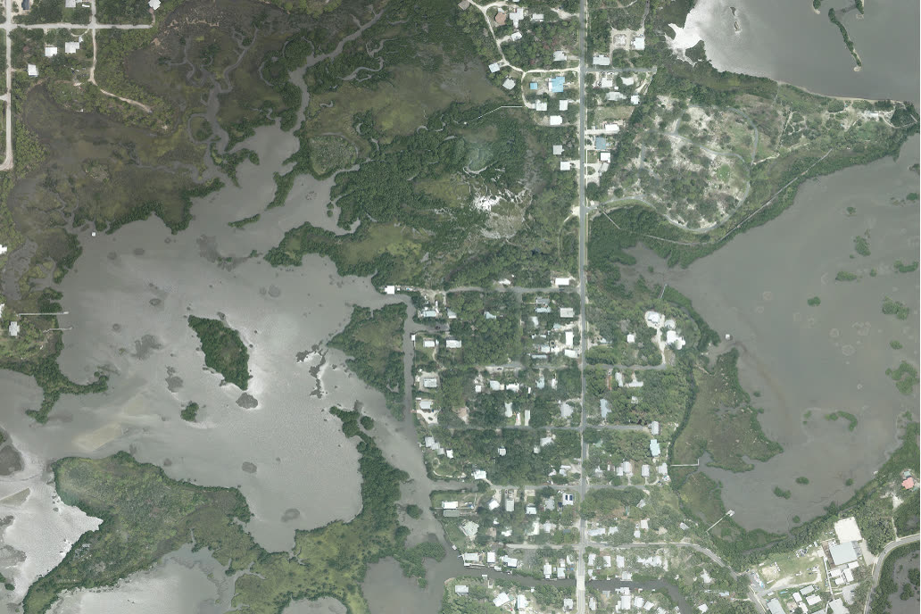 NOAA damage-assessment aerial of Cedar Key after Debby's surge