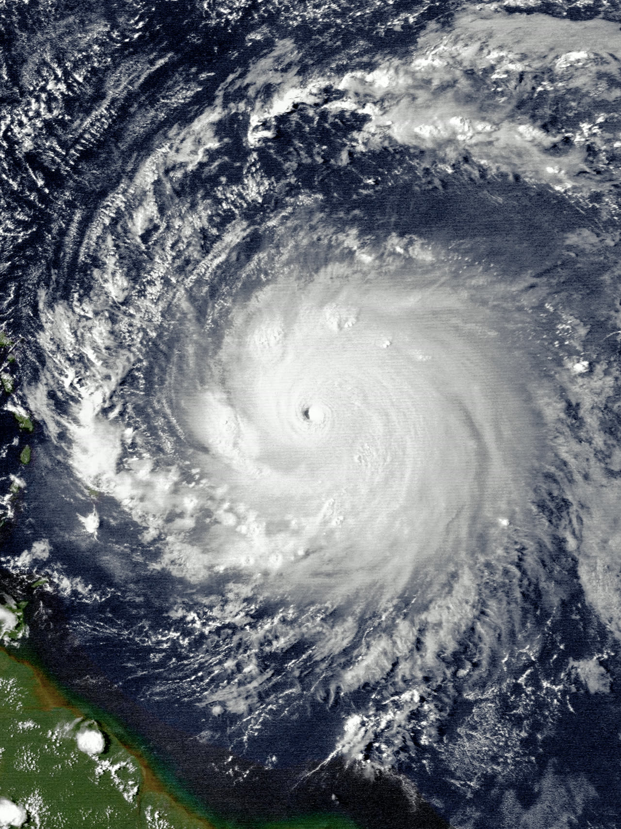 Hugo near Category 5 peak intensity east of the Leeward Islands, September 15, 1989