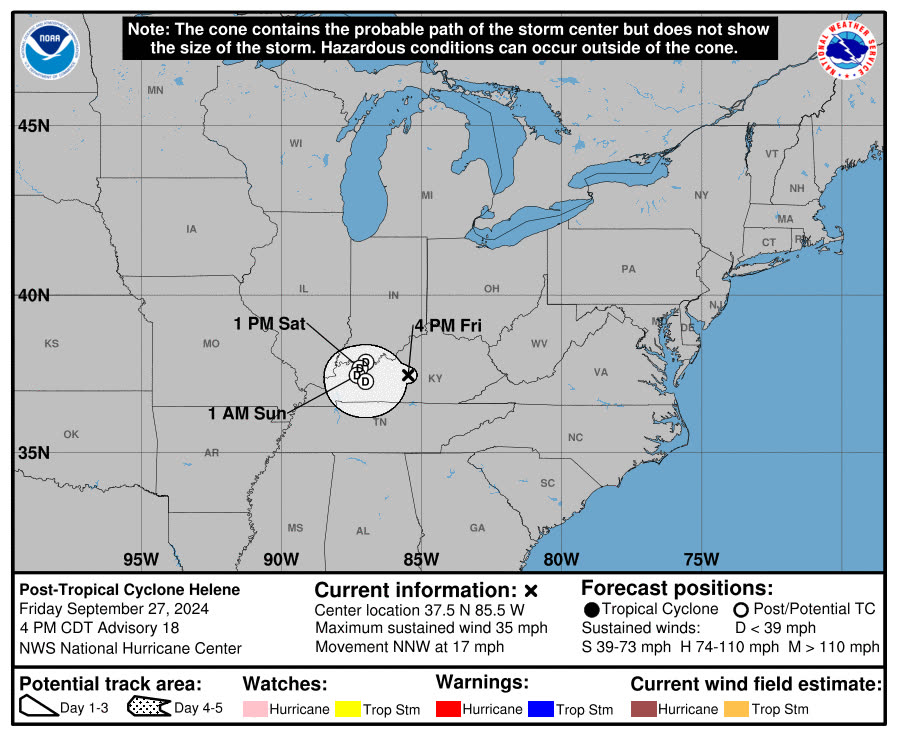 NHC five-day forecast cone as Helene organized in the northwestern Caribbean