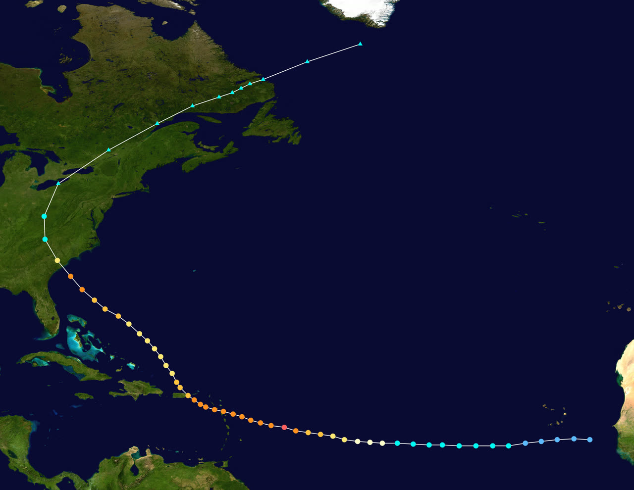 Best track of Hurricane Hugo, September 9-25, 1989 — Caribbean crossings and the Sullivan's Island landfall