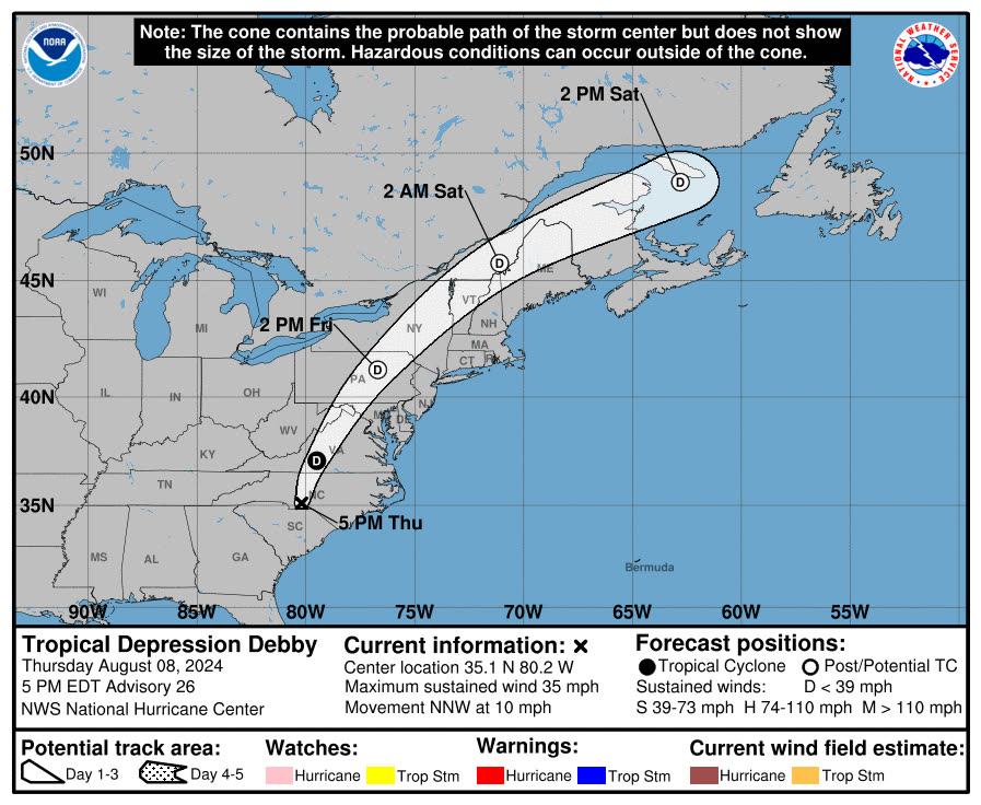 NHC forecast cone showing the slow crawl up the Southeast coast