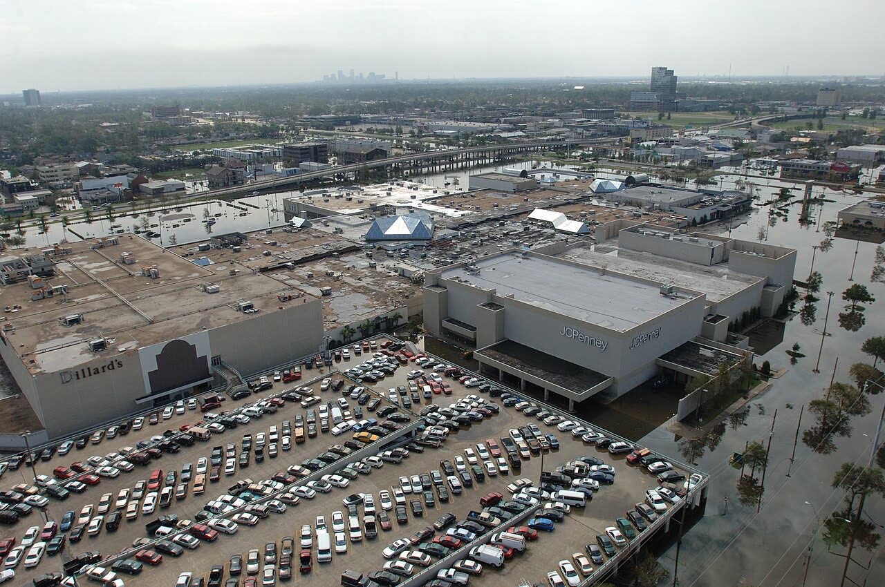 Flooded Metairie near Lakeside Mall, the New Orleans skyline in the distance