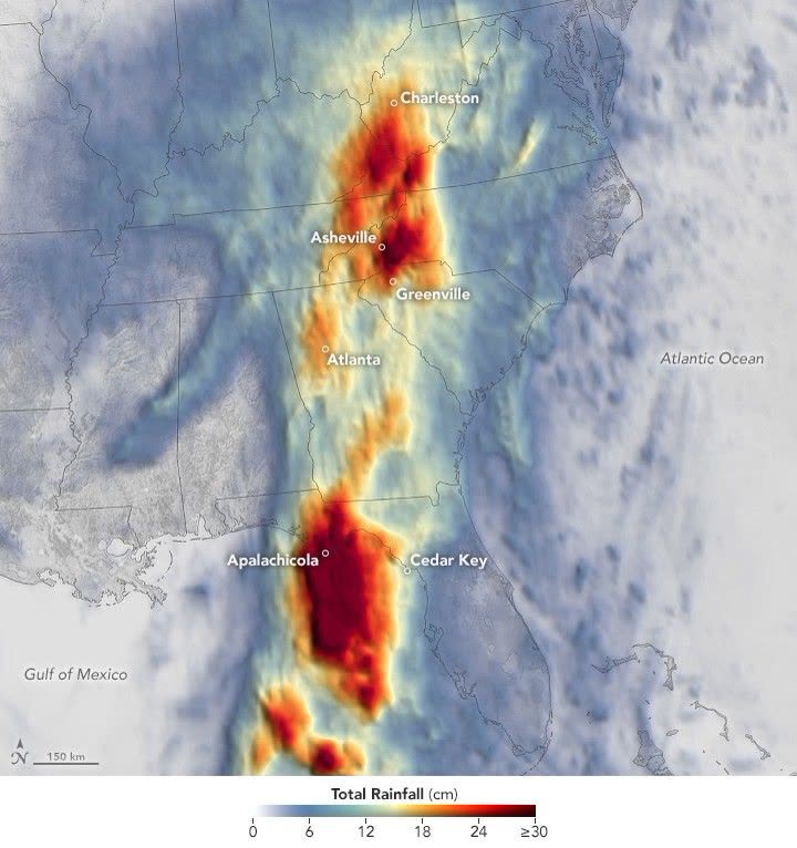 Satellite-derived rainfall totals, September 24-30 - over 30 inches fell in the North Carolina mountains